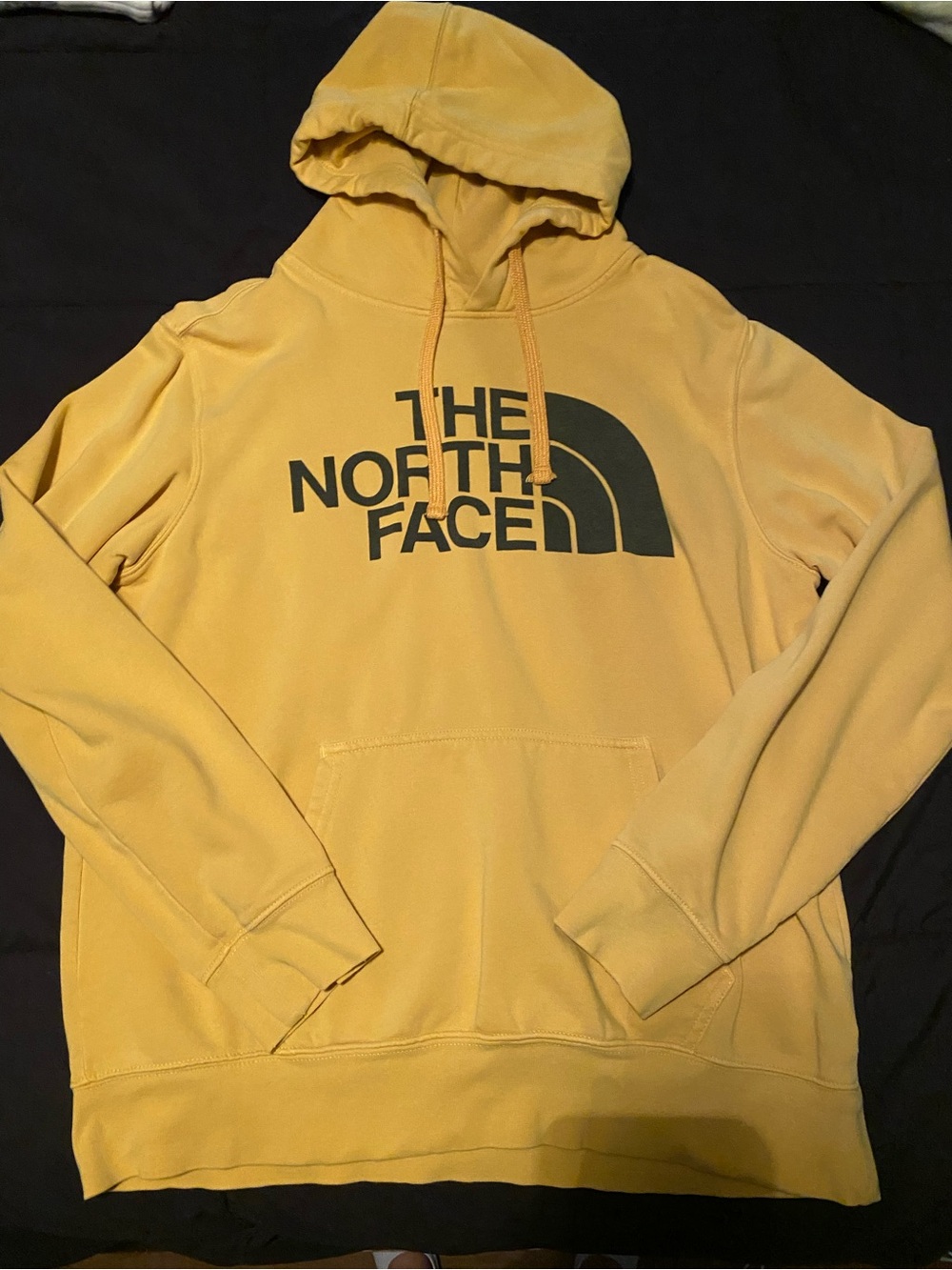 The North Face Mustard Yellow Pullover Hoodie with Black Logo